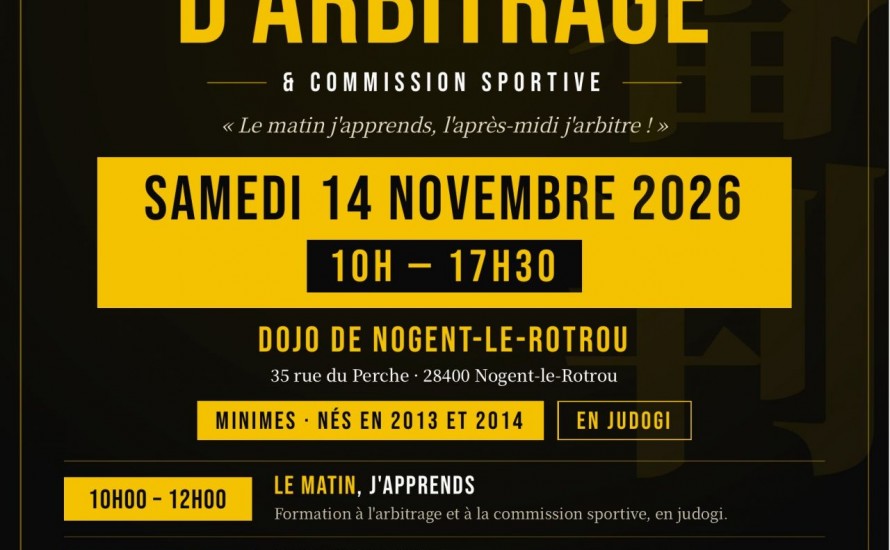 Stage d'arbitrage & commission sportive spécial Minimes – 14 novembre à Nogent-le-Rotrou